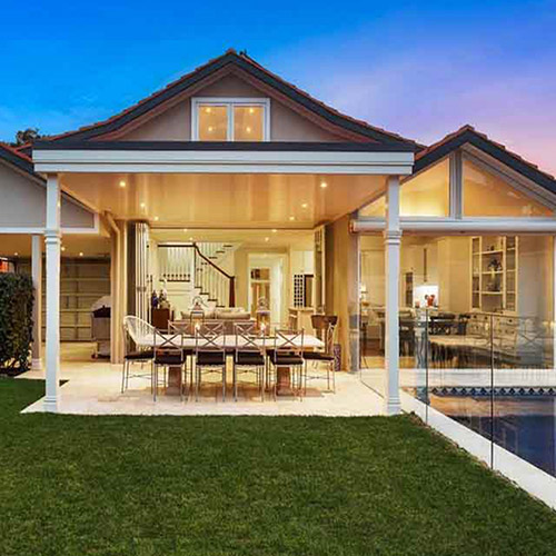 Modern home with outdoor dining area