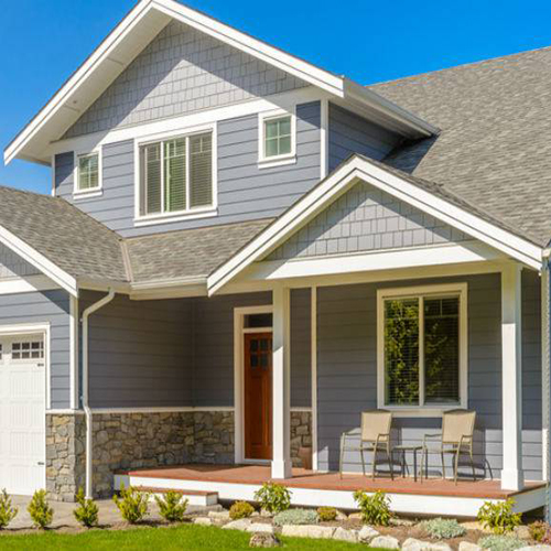 Modern blue house with porch